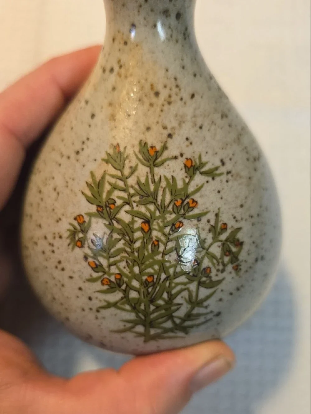 Takahashi Speckled Ceramic Bud Vase & Cup Set, Tiny Flower Herb Details